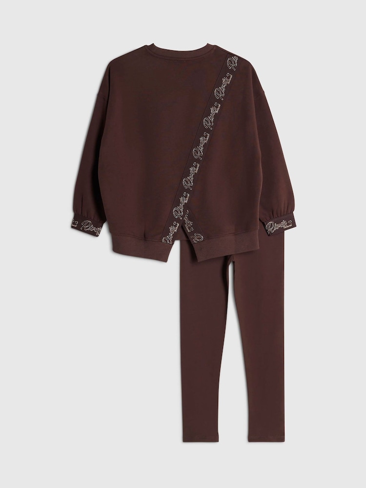 River Island Brown Split Back Logo Sweatshirt & Leggings Set - Image 2 of 5 River Island Brown Split Back Logo Sweatshirt & Leggings Set - Image 2 of 5