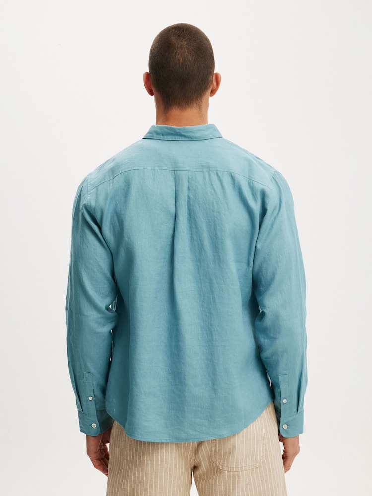 Cotton On Blue Relaxed Linen Long Sleeve Shirt - Image 2 of 4 Cotton On Blue Relaxed Linen Long Sleeve Shirt - Image 2 of 4