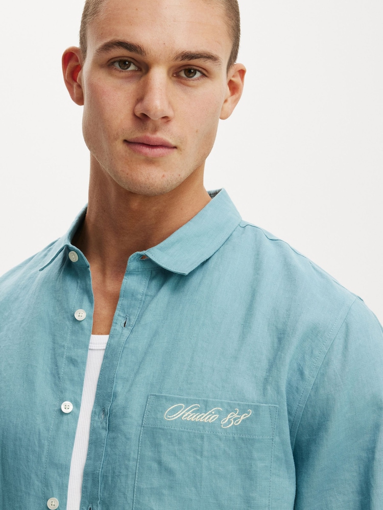 Cotton On Blue Relaxed Linen Long Sleeve Shirt - Image 4 of 4 Cotton On Blue Relaxed Linen Long Sleeve Shirt - Image 4 of 4