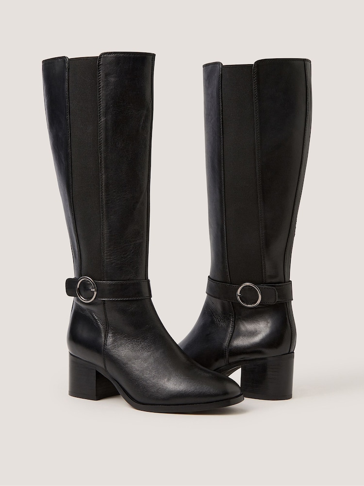 Monsoon Black Tori Leather Knee High Boots - Image 1 of 3