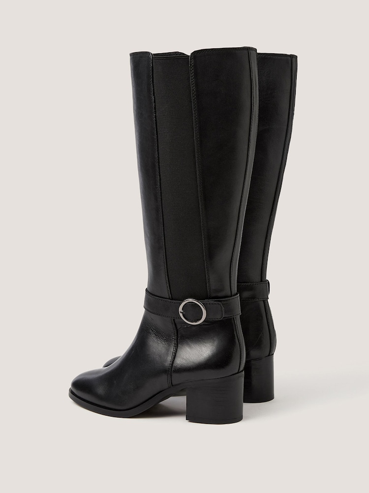 Monsoon Black Tori Leather Knee High Boots - Image 2 of 3