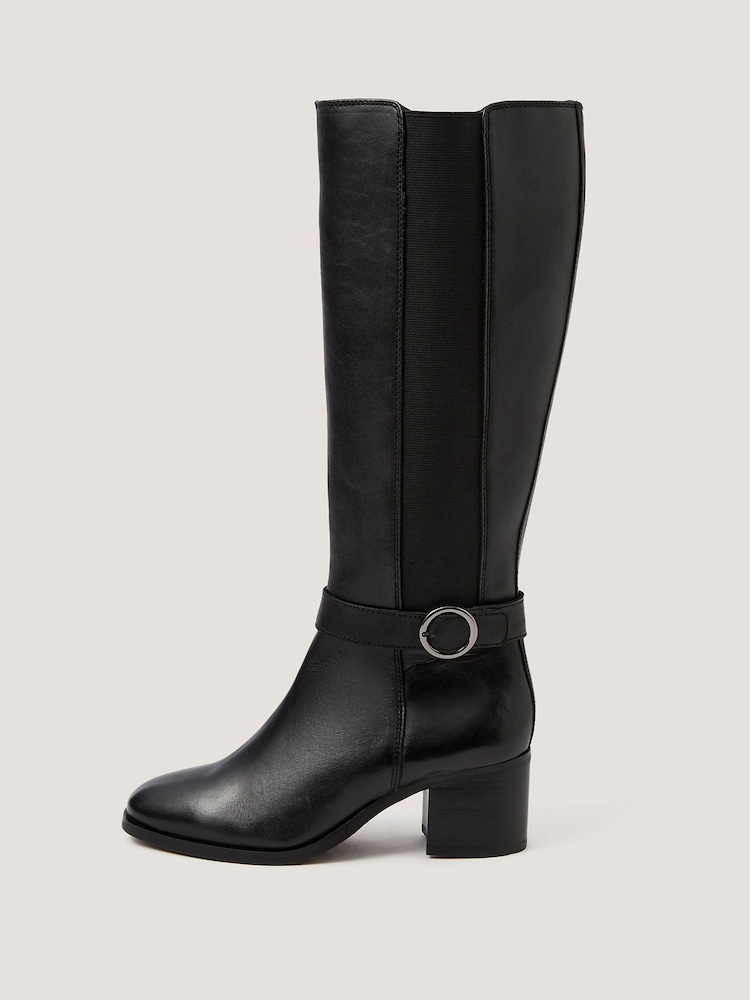 Monsoon Black Tori Leather Knee High Boots - Image 3 of 3