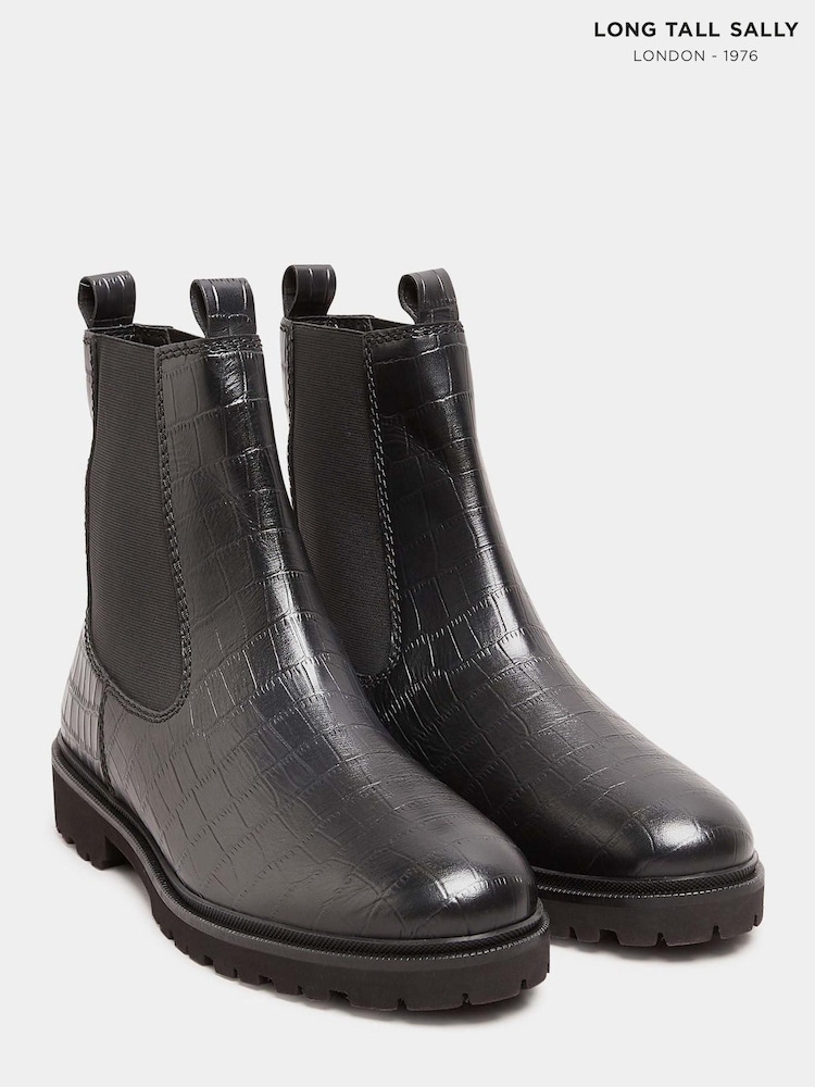 Long Tall Sally Black Leather Cleated Chelsea Croc - Image 1 of 5 Long Tall Sally Black Leather Cleated Chelsea Croc - Image 1 of 5