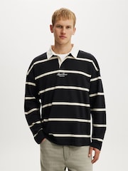Cotton On Black Box Fit Rugby Polo Shirt - Image 1 of 4