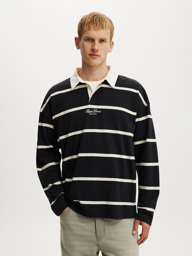 Cotton On Black Box Fit Rugby Polo Shirt - Image 1 of 4 Cotton On Black Box Fit Rugby Polo Shirt - Image 1 of 4