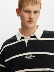 Cotton On Black Box Fit Rugby Polo Shirt - Image 4 of 4