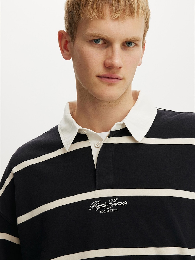 Cotton On Black Box Fit Rugby Polo Shirt - Image 4 of 4 Cotton On Black Box Fit Rugby Polo Shirt - Image 4 of 4
