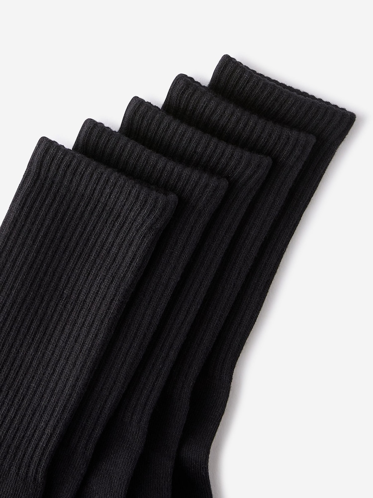 Cotton On Black Essential Crew Socks 5 Pack - Image 2 of 3 Cotton On Black Essential Crew Socks 5 Pack - Image 2 of 3