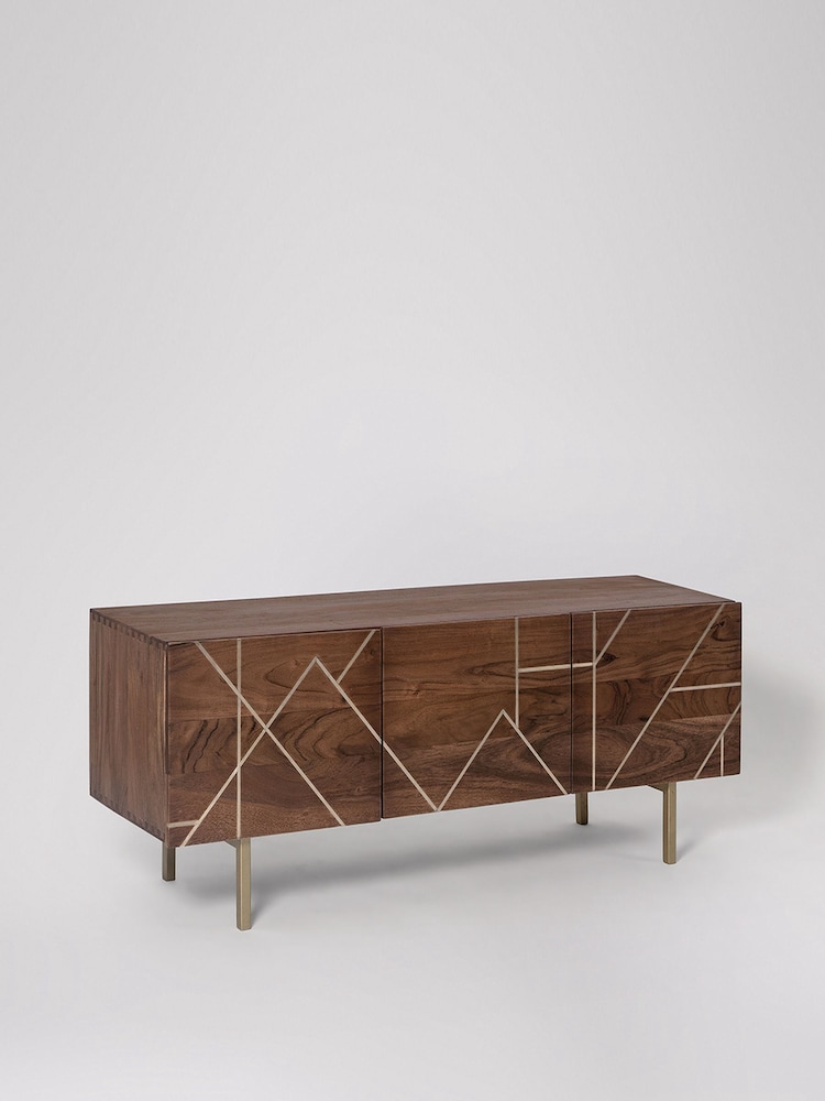 Swoon Mid Brown Jai Acacia Wood 3 Door Media Unit - Image 2 of 6 Swoon Mid Brown Jai Acacia Wood 3 Door Media Unit - Image 2 of 6