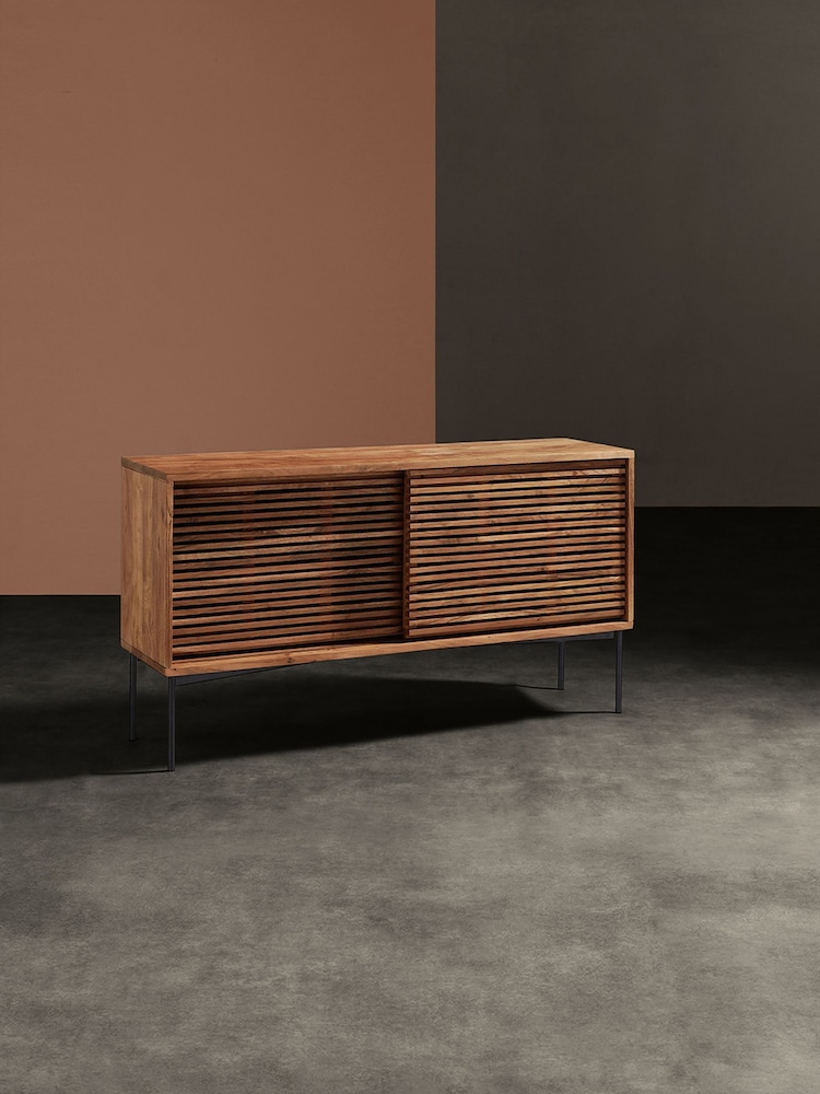 Swoon Mid Brown Weaving Acacia Wood 2 Door Media Unit - Image 1 of 8 Swoon Mid Brown Weaving Acacia Wood 2 Door Media Unit - Image 1 of 8