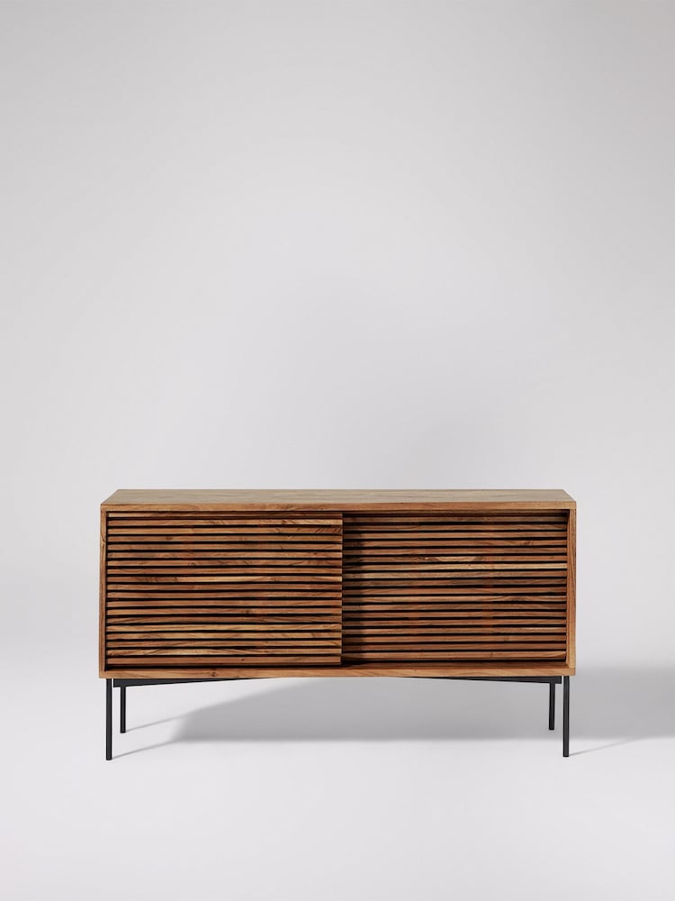 Swoon Mid Brown Weaving Acacia Wood 2 Door Media Unit - Image 2 of 8 Swoon Mid Brown Weaving Acacia Wood 2 Door Media Unit - Image 2 of 8