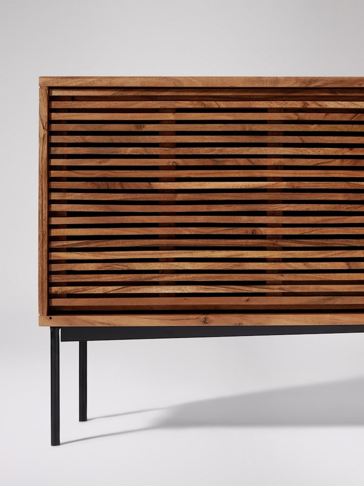Swoon Mid Brown Weaving Acacia Wood 2 Door Media Unit - Image 8 of 8 Swoon Mid Brown Weaving Acacia Wood 2 Door Media Unit - Image 8 of 8
