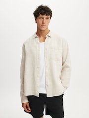 Crema - Cotton On Relaxed Linen Long Sleeve Shirt - Imagen 1 de 6