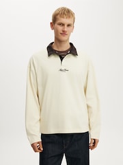 Cotton On Cream Box Fit Rugby Polo Shirt - Image 1 of 4