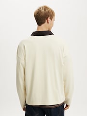 Cotton On Cream Box Fit Rugby Polo Shirt - Image 2 of 4