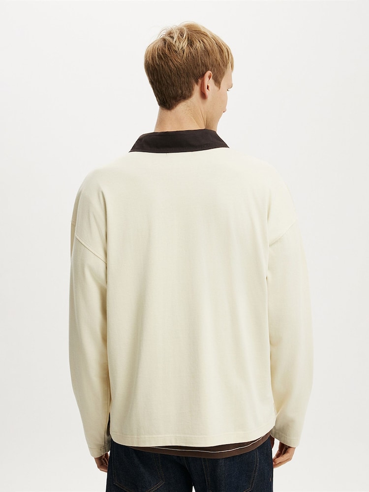 Cotton On Cream Box Fit Rugby Polo Shirt - Image 2 of 4 Cotton On Cream Box Fit Rugby Polo Shirt - Image 2 of 4