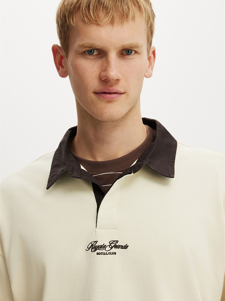 Cotton On Cream Box Fit Rugby Polo Shirt - Image 4 of 4 Cotton On Cream Box Fit Rugby Polo Shirt - Image 4 of 4