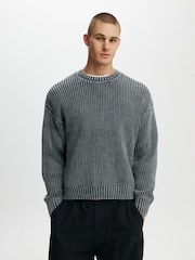 Cotton On Washed Black Box Fit Crew Knit Jumper - Image 1 of 4