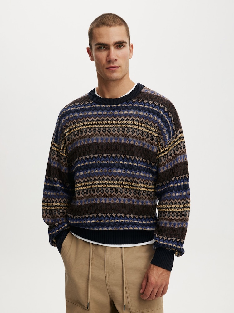 Marineblau/blau - Cotton On Box Fit Rundhals Strick Pullover - Bild 1 von 4 Marineblau/blau - Cotton On Box Fit Rundhals Strick Pullover - Bild 1 von 4