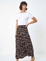 Roman Black Ditsy Floral Jersey Skirt - Image 1 of 5