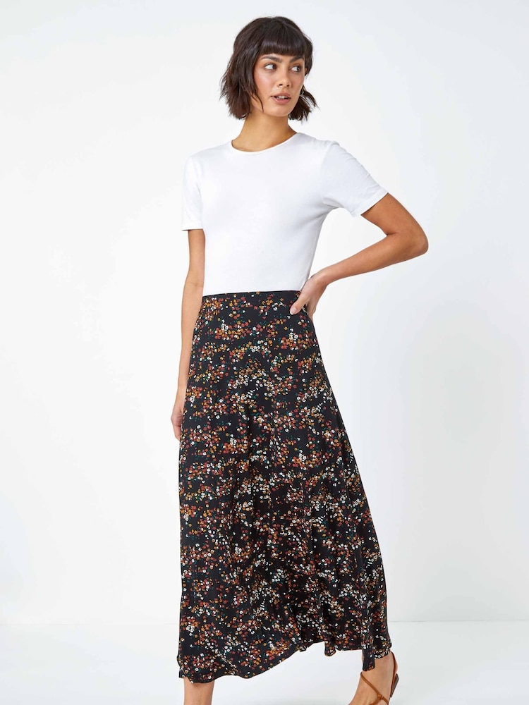 Roman Black Ditsy Floral Jersey Skirt - Image 1 of 5 Roman Black Ditsy Floral Jersey Skirt - Image 1 of 5