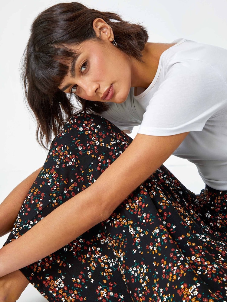 Roman Black Ditsy Floral Jersey Skirt - Image 2 of 5