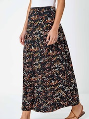 Roman Black Ditsy Floral Jersey Skirt - Image 4 of 5