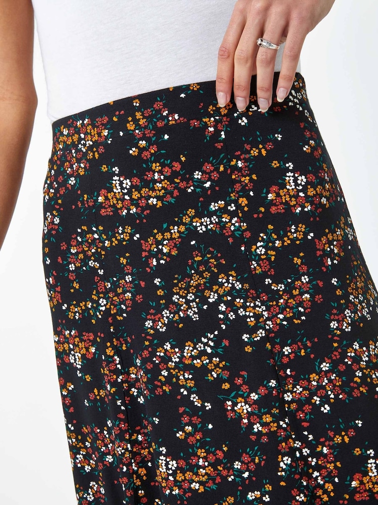 Roman Black Ditsy Floral Jersey Skirt - Image 5 of 5