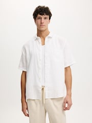 Cotton On White Short Sleeve Relaxed Linen Shirt - Image 1 of 5