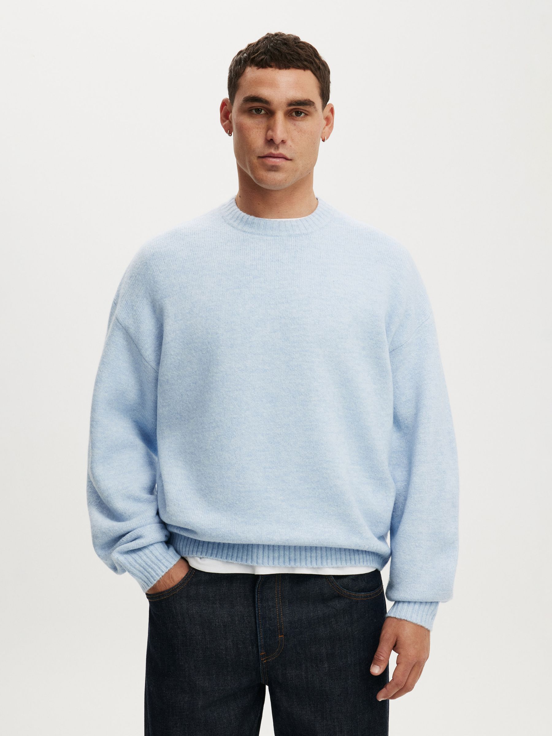 Buy Cotton On Blue Marle Box Fit Fuzzy Crew Neck Knit Jumper from