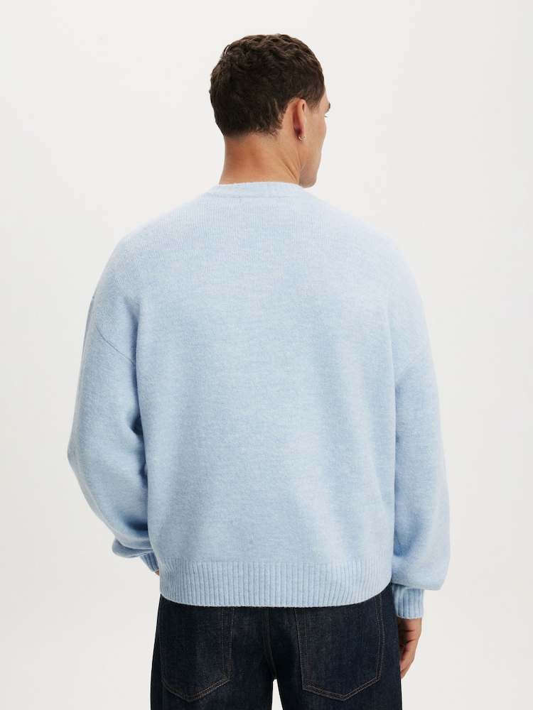 Cotton On Blue Marle Box Fit Fuzzy Crew Neck Knit Jumper - Image 2 of 4 Cotton On Blue Marle Box Fit Fuzzy Crew Neck Knit Jumper - Image 2 of 4