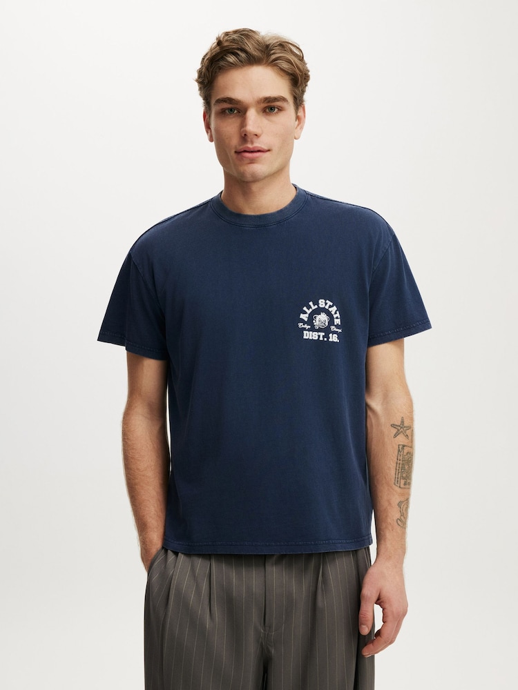 Cotton On Blue Fitted Graphic T-Shirt - Image 1 of 4