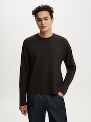 Cotton On Bitter Brown Waffle Cropped Fit Textured Long Sleeve T-Shirt - Image 1 of 4