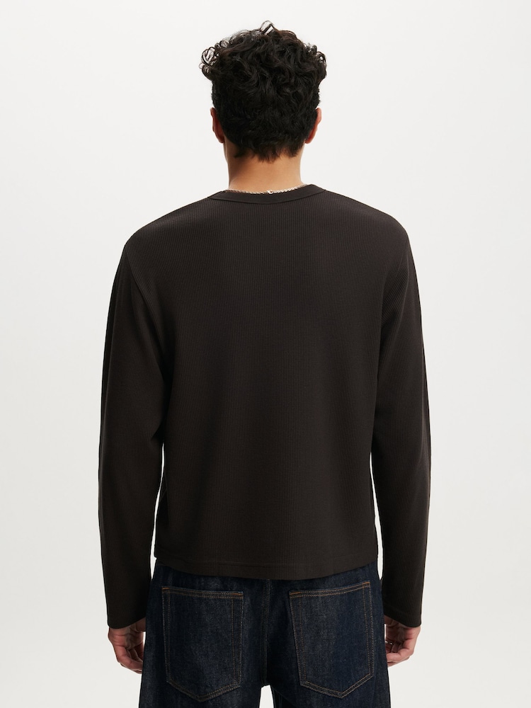 Cotton On Bitter Brown Waffle Cropped Fit Textured Long Sleeve T-Shirt - Image 2 of 4 Cotton On Bitter Brown Waffle Cropped Fit Textured Long Sleeve T-Shirt - Image 2 of 4