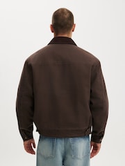 Cotton On Washed Chocolate Clasp Cropped Canvas Harrington Jacket - Image 2 of 4