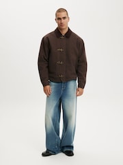 Cotton On Washed Chocolate Clasp Cropped Canvas Harrington Jacket - Image 3 of 4