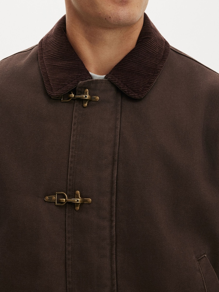 Cotton On Washed Chocolate Clasp Cropped Canvas Harrington Jacket - Image 4 of 4