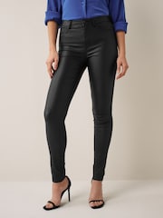 Only Black High Waisted Faux Leather Coated Skinny Jeans - Image 1 of 5