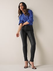 Only Black High Waisted Faux Leather Coated Skinny Jeans - Image 2 of 5
