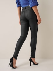 Only Black High Waisted Faux Leather Coated Skinny Jeans - Image 3 of 5