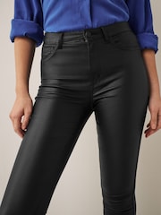 Only Black High Waisted Faux Leather Coated Skinny Jeans - Image 4 of 5