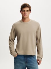 Cotton On Hazelnut Waffle Cropped Fit Textured Long Sleeve T-Shirt - Image 1 of 4