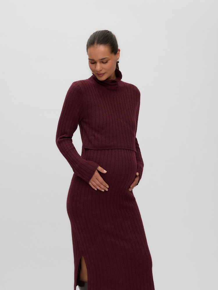 Mamalicious Maternity and Nursing Long Sleeve Knitted Midi Dress - 6суретінің 1 суреті