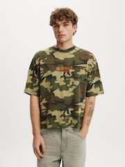 Cotton On Green Camo Cropped Fit Graphic T-Shirt - Image 1 of 4