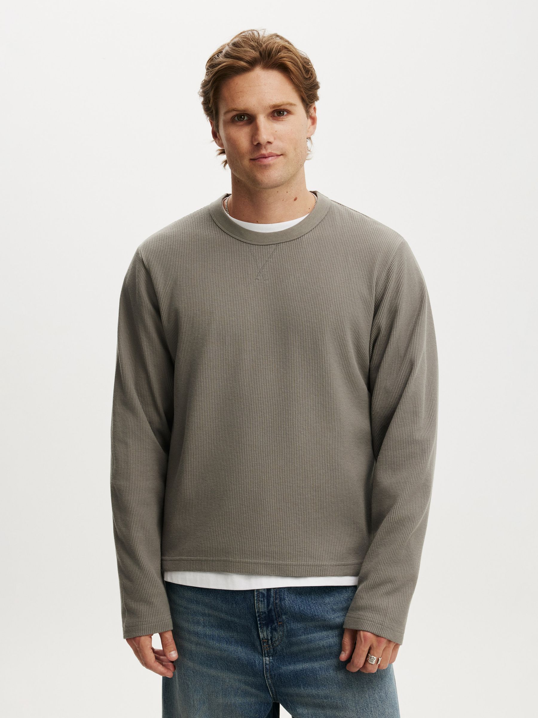 Buy Cotton On Slate Stone Waffle Cropped Fit Textured Long Sleeve