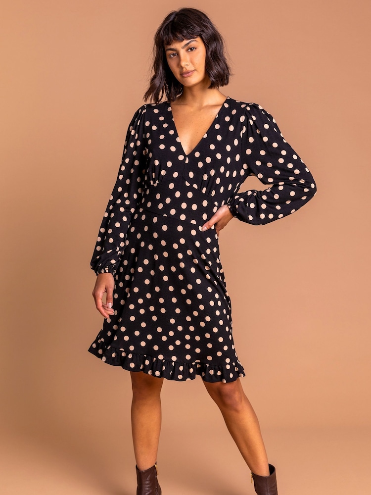 Roman Spot Frill Detail Print Dress - Image 1 of 4 Roman Spot Frill Detail Print Dress - Image 1 of 4