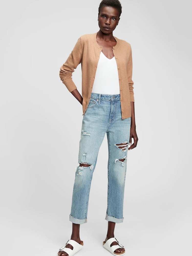 Gap Light Brown Crewneck Cardigan - Image 1 of 1 Gap Light Brown Crewneck Cardigan - Image 1 of 1