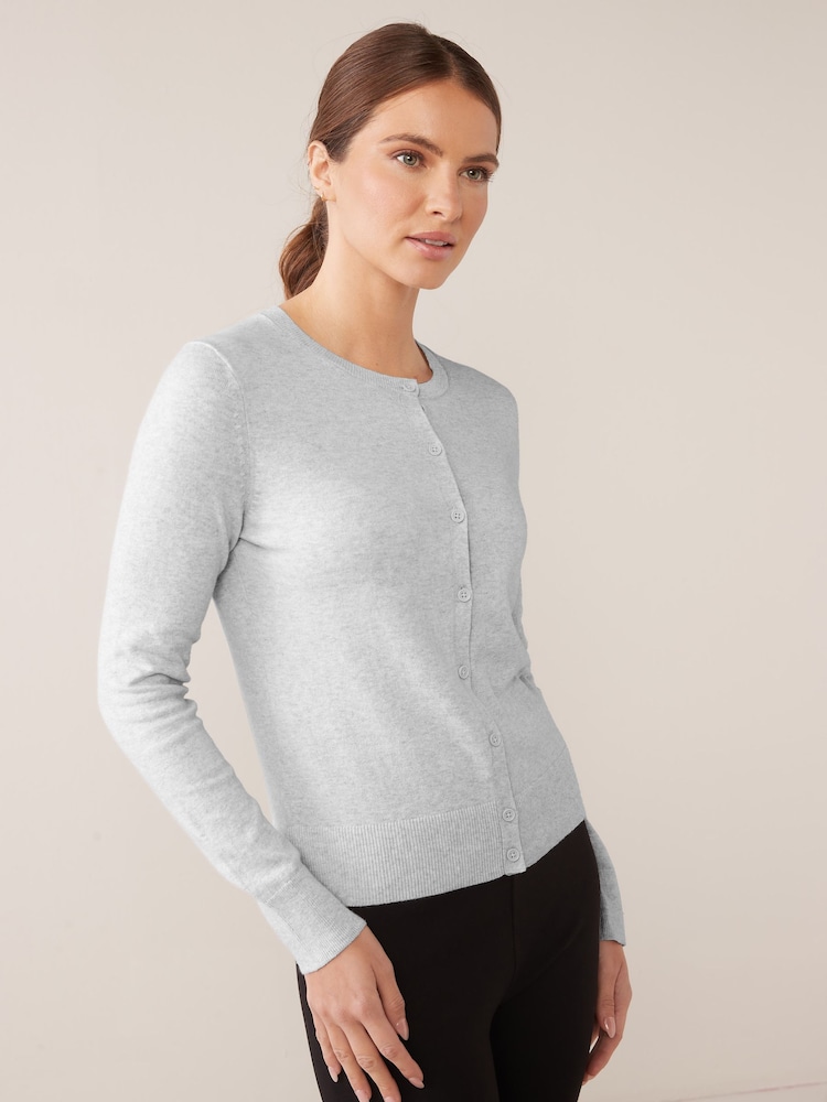 Grau - Gap Lightweight Cotton Long Sleeve Crew Neck Cardigan - Bild 1 von 4 Grau - Gap Lightweight Cotton Long Sleeve Crew Neck Cardigan - Bild 1 von 4