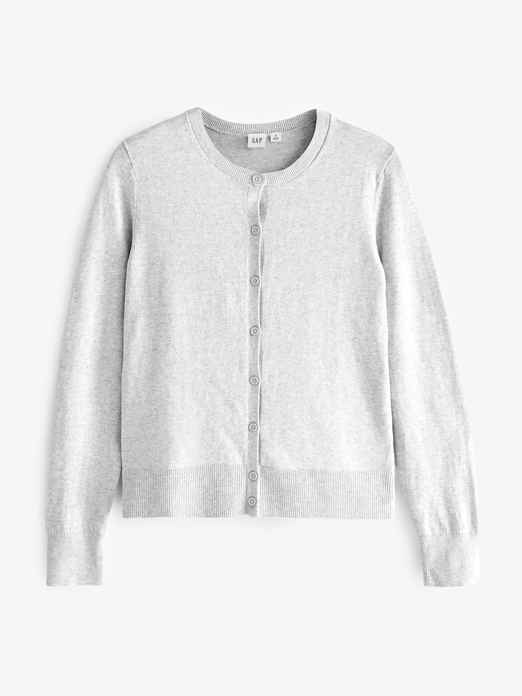 Gap Grey Lightweight Cotton Long Sleeve Crew Neck Cardigan - Image 4 of 4