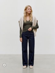 VERO MODA Green Long Sleeve V-Neck Lace Trim Top - Image 2 of 5